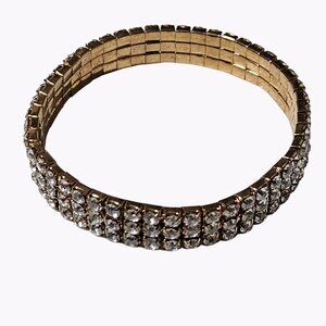 Elegant Gold Tone Rhinestone Three Strand Bracelet Stretch Fashion Jewelry Women